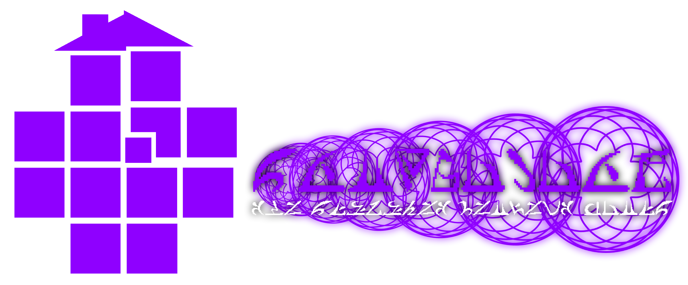 The title for the fictional video game SGRUB on the SkaiaNet (unofficial) website, depicting seven spirograph 'Gates' and a twelve-player logo for SBURB, a hive with a chimney and an offset roof.